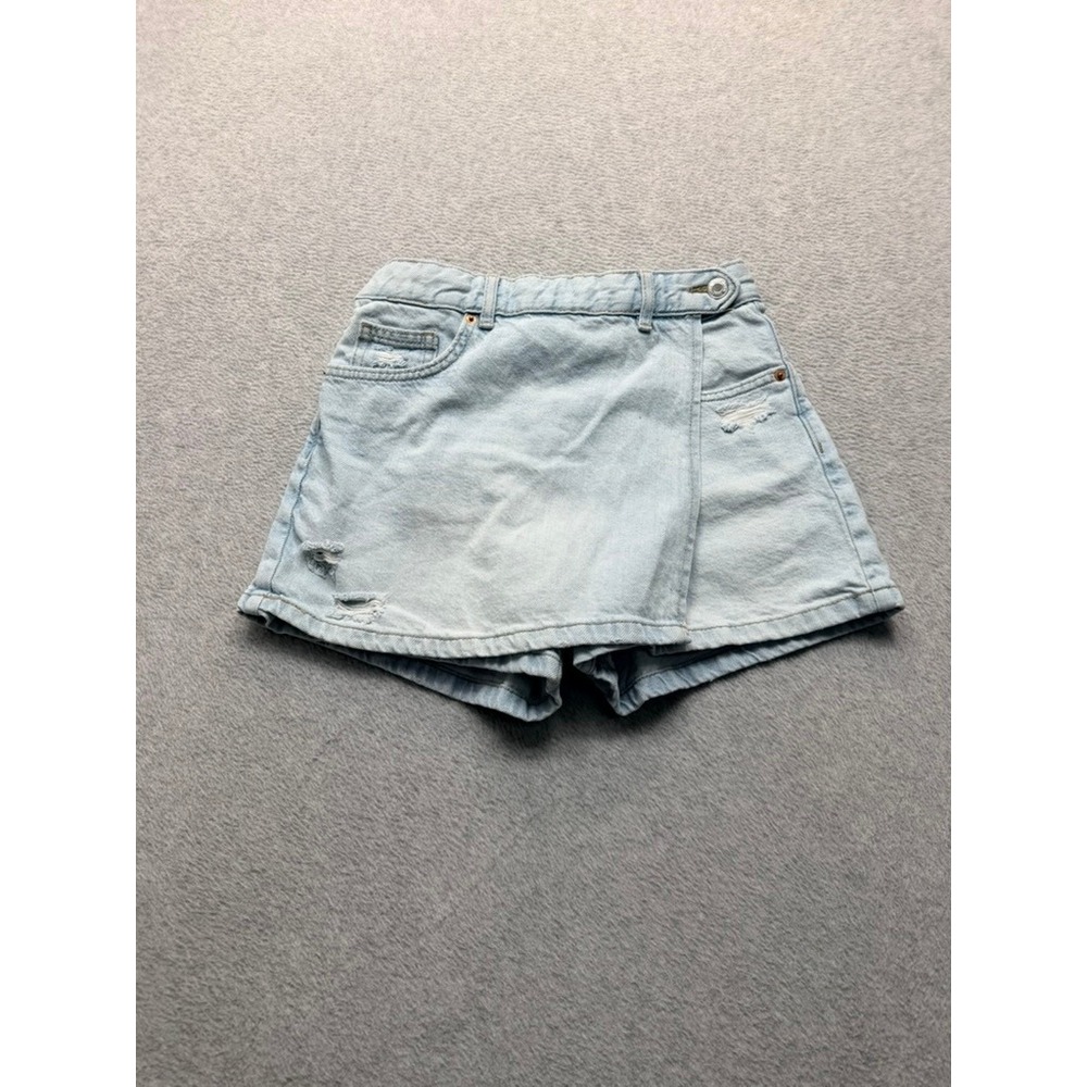 Zara Denim Collection Light Wash Distressed Jean Skort Light Blue Size 13-14